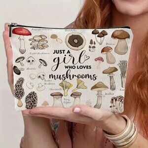 Cosmetic Bag Just a Girl Who Loves Mushrooms Hippie Makeup Pouch Travel Gift New